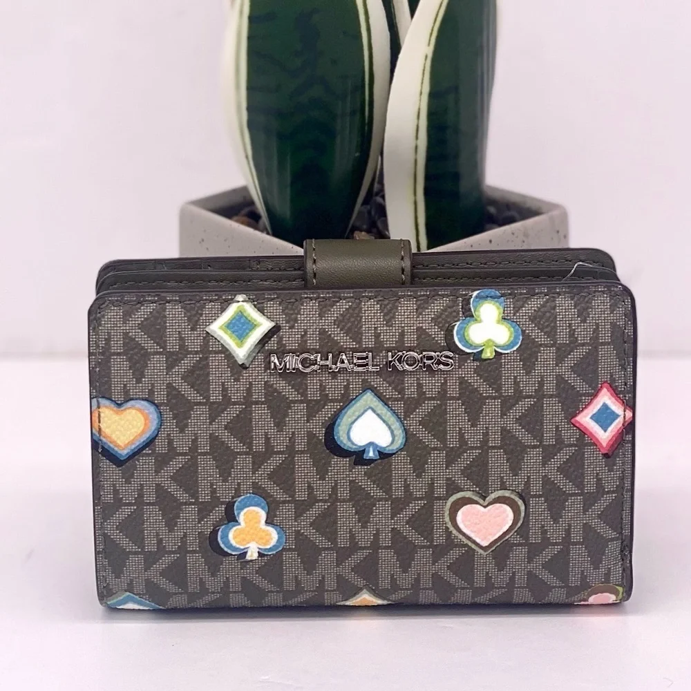 Michael Kors Multicolor Patterned Bifold Medium Wallet Olive